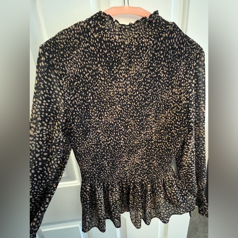 Black and Tan Smocked Peplum Blouse